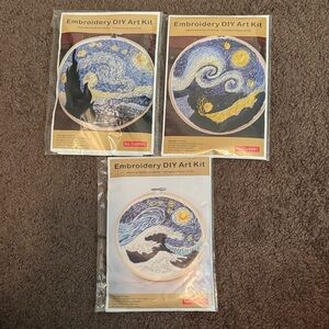 Embroidery DIY Art Kit - Starry Night Inspired - Navy, Yellow, White